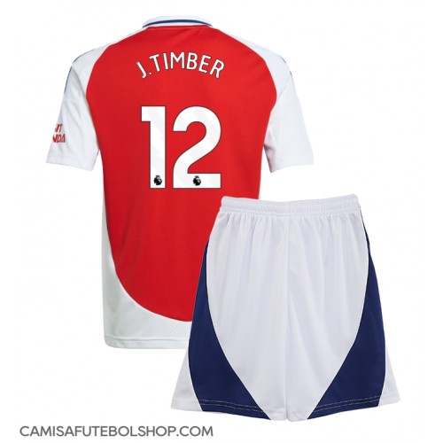 Camisa de time de futebol Arsenal Jurrien Timber #12 Replicas 1º Equipamento Infantil 2024-25 Manga Curta (+ Calças curtas)